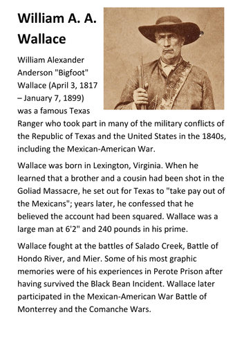 William A. A. Wallace - Texas Ranger Handout