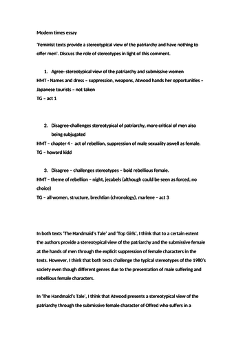 AQA A Level English Comparison Exemplar Essay The Handmaids Tale and Top Girls