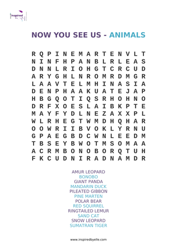 Word Search - Now you see us - Animals