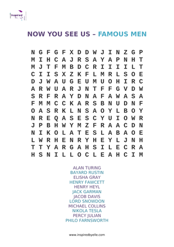 Word Search - Now you see us - Famous Men