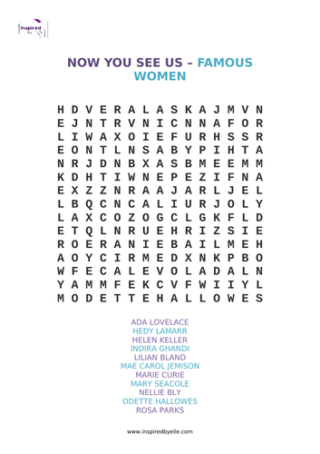 Word Search - Now you see us - Famous Women