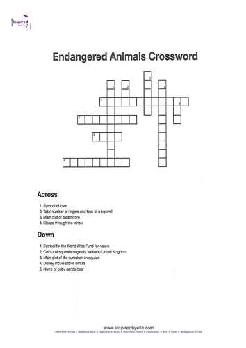 Endangered Animals Crossword