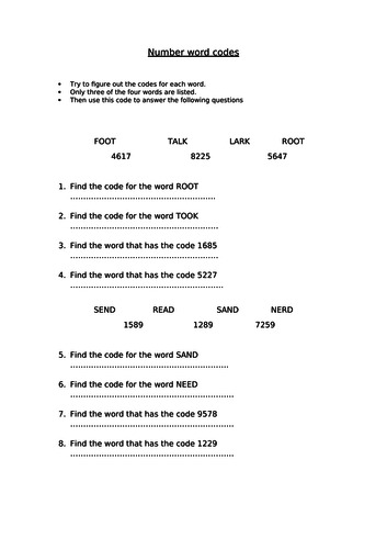 11+ Verbal reasoning number codes