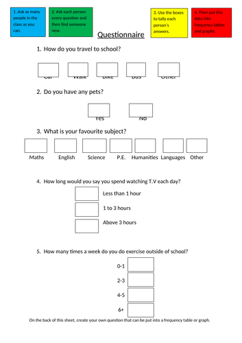 Questionnaire Worksheet