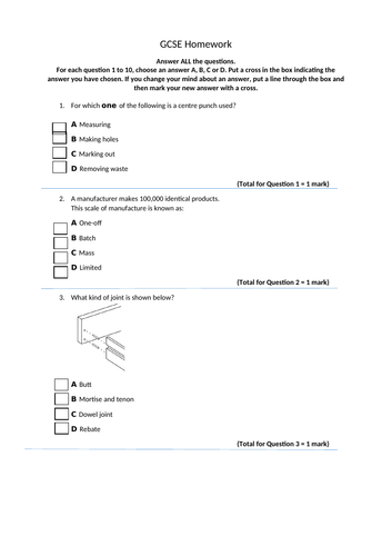 GCSE Design Technology Homeworks