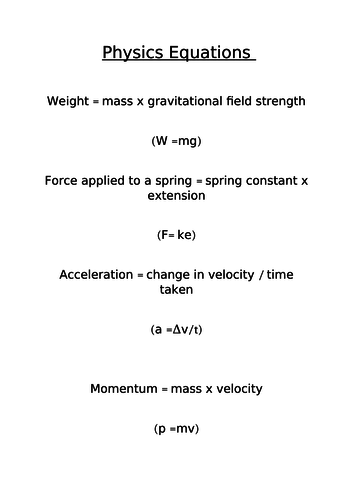 Physics Equations (9-1) HIGHER COMBINED AQA