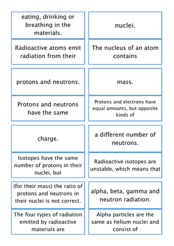 GCSE Physics - Nuclear Radiation Loop Cards