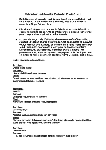 revision notes and quotations for 'un long dimanche de fiancailles'