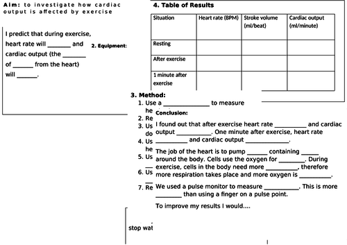 Heart rate and cardiac output practical (low ability)