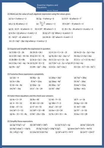 Essential Algebra With Answer Sheet