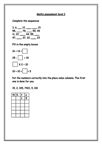 Level 3 Maths Assessment Teaching Resources 2582