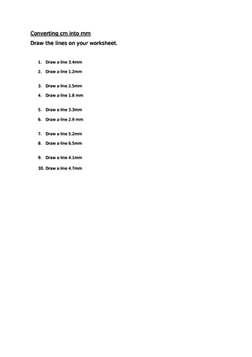 KS1 measuring in cm and converting to mm in decimals