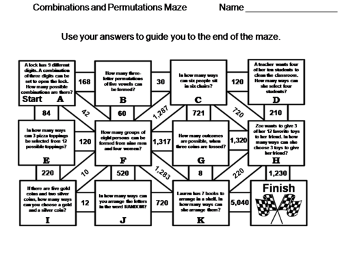 Combinations and Permutations: Math Maze
