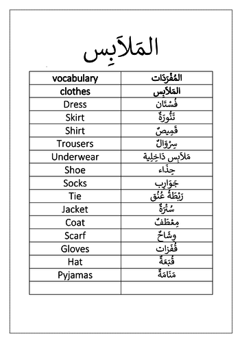 clothes vocabulary and activity