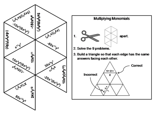 Multiplying Monomials Game: Math Tarsia Puzzle