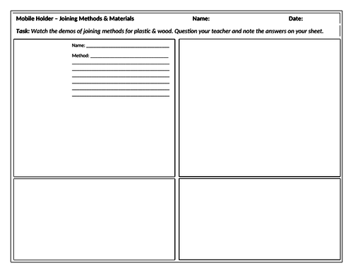KS3 Joining Plastic & Wood (Worksheet)