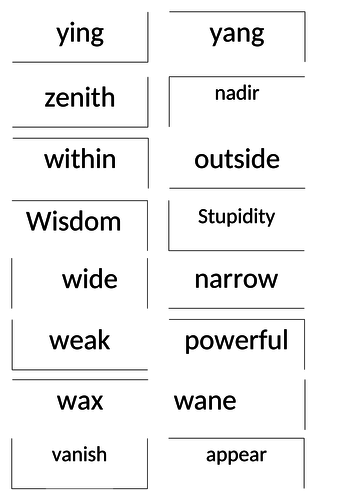 Synonym and antonym matching cards