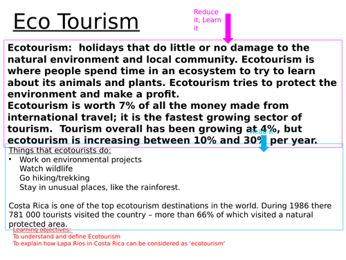 KS3 - tourism unit - L12 ecotourism lapa rios - fully resourced