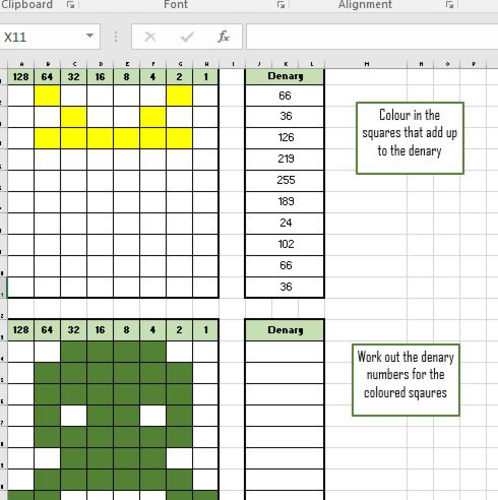 Binary Pattern Spreadsheet