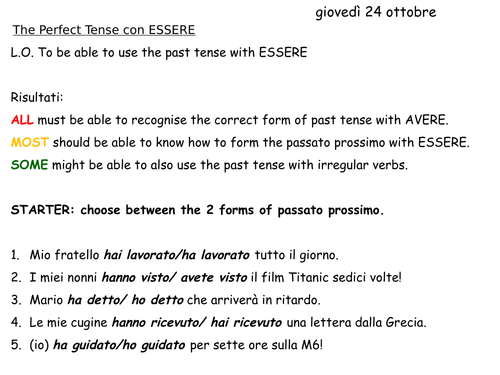 Passato prossimo verbi intransitivi past tense with essere