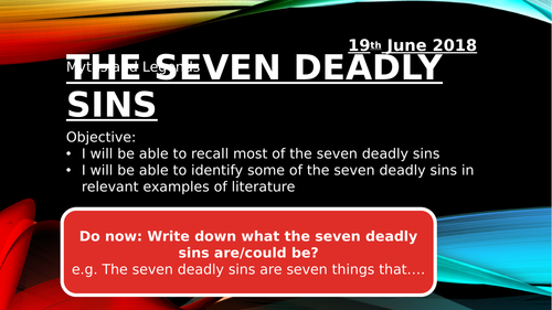 FUN Seven Deadly Sins introduction - Context for Jekyll & Hyde, Macbeth, An Inspector Calls - AQA