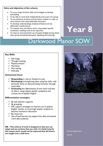 Darkwood Manor SOW with workbooklet and resources