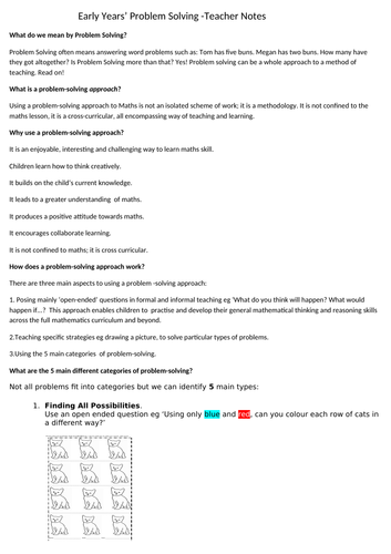 Early Years' Problem Solving - Teacher Notes