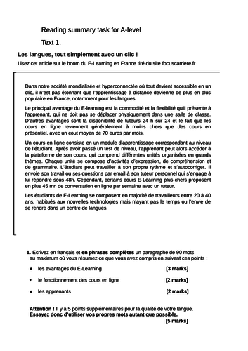 2 Model Summary Tasks for the New A Level French Exam