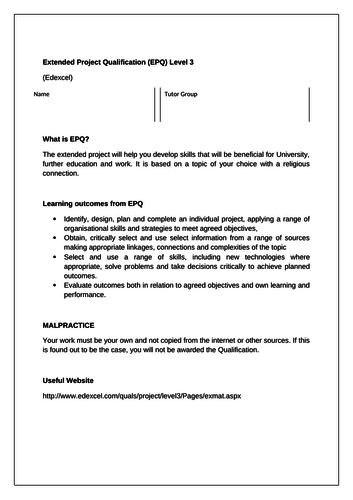 EPQ student guide - step by step instructions for each area