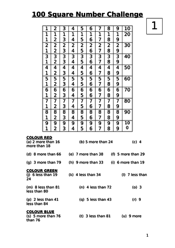 100 Square Number challenges