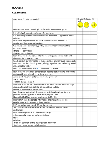 New 9-1 GCSE Chemistry C11 Booklet Further Organic reactions whole booklet for whole topic!