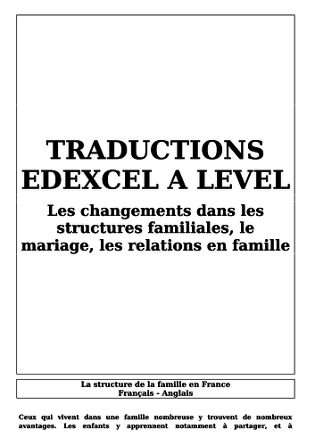 A Level translation booklet - La structure familiale, le mariage, les rapports avec la famille