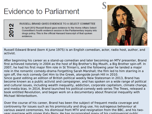 OCR EMC Anthology Russell Brand Evidence to a Parliamentary Select Committee 2012