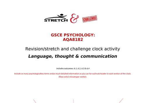 Language, thought & communication revision clock AQA GCSE psychology 8182
