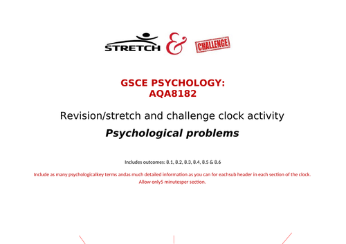 Psychological problems revision clock AQA GCSE psychology 8182