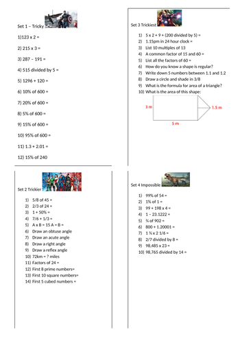 Superhero Arithmetic Questions for SATs prep