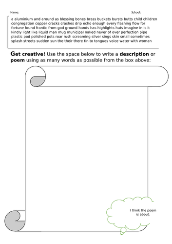 Blessing by Imtiaz Dharker Creative PEE Worksheet and model