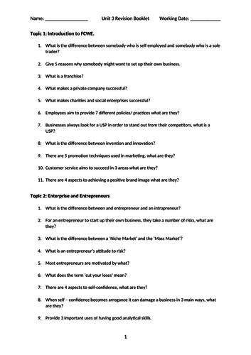 Unit 3 Revision booklet, LIBF CeFE