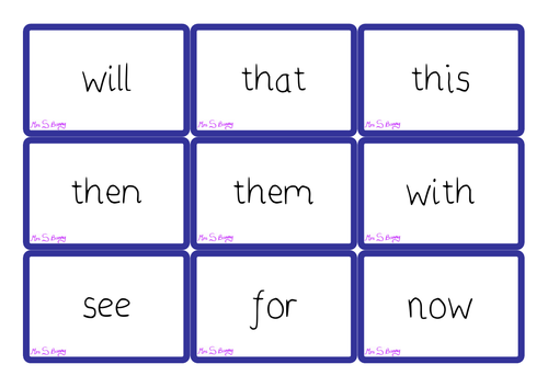 Phase 3 high frequency word cards