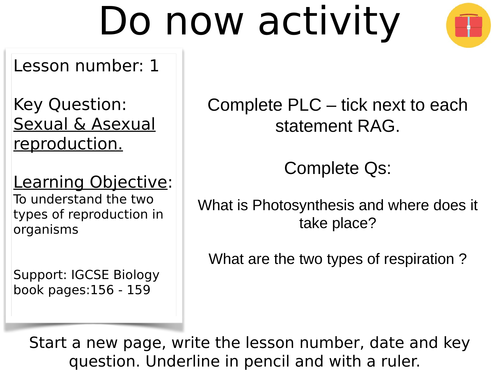 Lesson and resources on sexual and asexual reproduction AQA GCSE