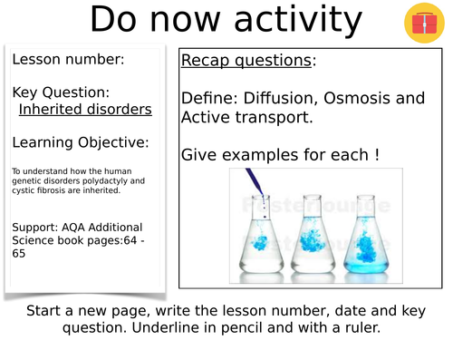 Lesson and resources on inherited disorders AQA GCSE