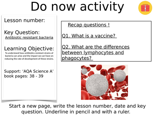 Lesson and resources on antibiotic resistant bacteria AQA GCSE