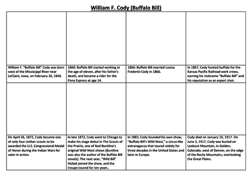 William F. Cody (Buffalo Bill) Comic Strip and Storyboard