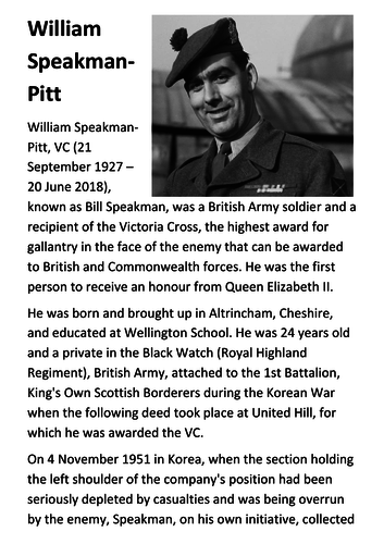 William Speakman-Pitt Victoria Cross Holder Handout