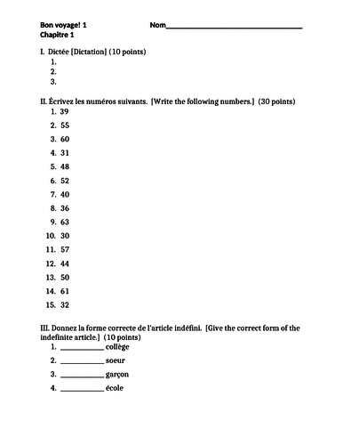 Bon voyage 1 Chapitre 1 Test