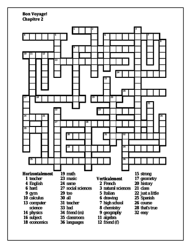 Bon Voyage 1 Chapitre 2 Crossword