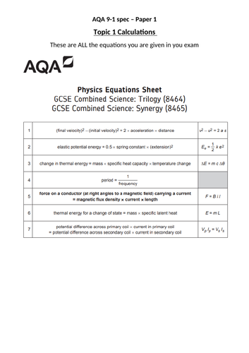 Energy Calculations (AQA 9-1 Topic 1)