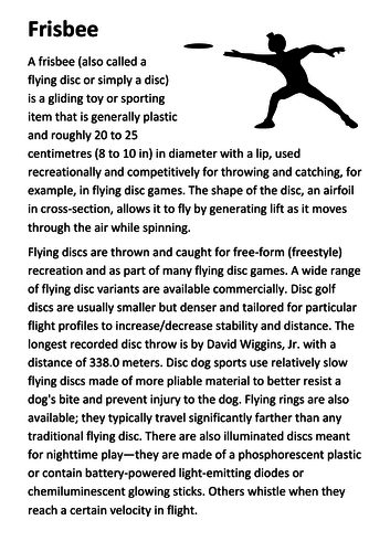 Frisbee Handout | Teaching Resources