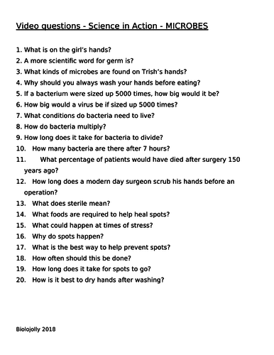 Microbes - Science in Action - Questions to accompany video