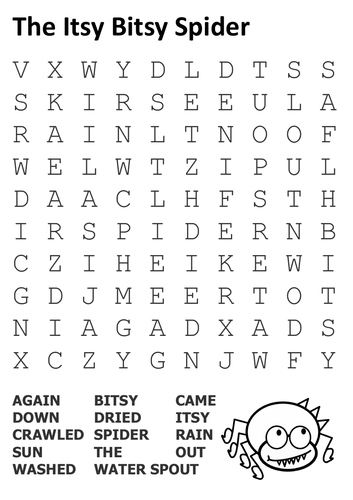 The Itsy Bitsy Spider Word Search